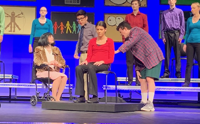 Tatum Claderwood, left, Mariana Lehnertz, middle, Deuce Martin, right, and Agustin Colon, middle back introducing Lehnertz for the first time in the play.