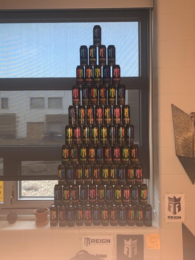 Reign Tower that was put up in journalism room by Brody Fishman, junior, Max Tafolla, junior, and Zack Anderson, junior. 