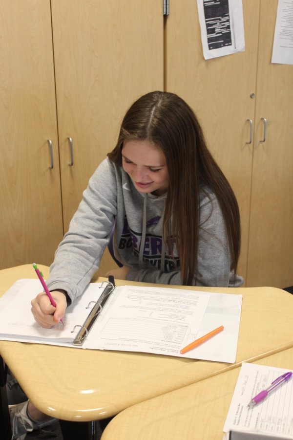 Sophomore, Kinsley Robertson, studying during Liberty Time