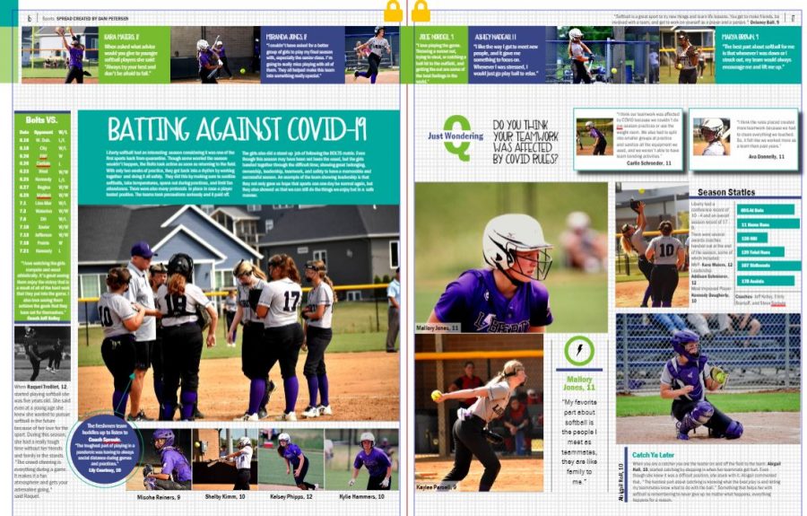 Softball spread for the yearbook created by Dani Petersen