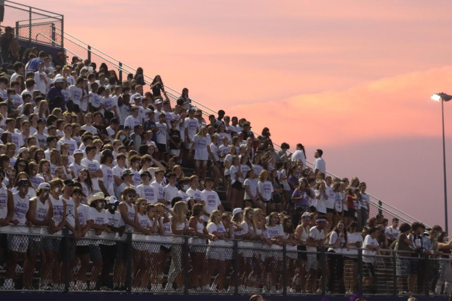 The+Liberty+student+section+at+a+football+game.+Football+has+student+section+themes+every+game%2C+which+encourages+support+from+students.
