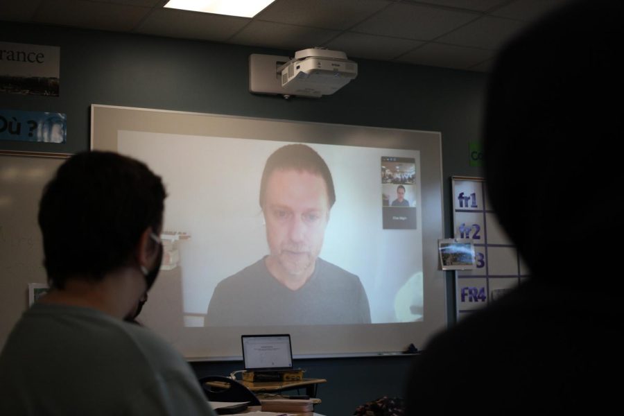 A Liberty teacher teaching his french class over zoom because of the sub shortage.