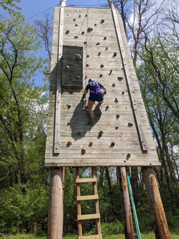 Image of the rock wall located outdoors for campers at Camp Courageous.