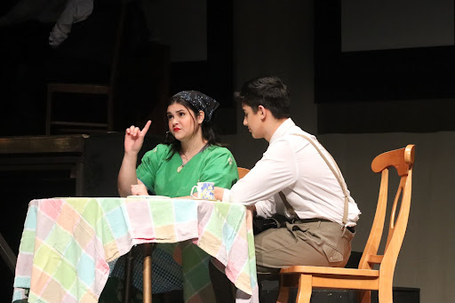  Liberty Tech worked diligently to construct the many pieces needed to bring this play to life (Manuella Lira, 12, Justin Castillo, 9).
