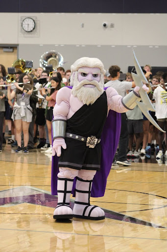 Zeus at a Liberty High School pep rally on the first day of school. 