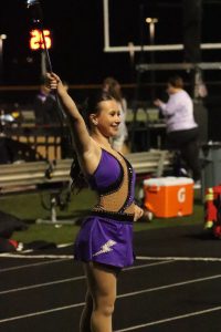 Liberty High School’s baton girls preparing to take the field at a Liberty football game.