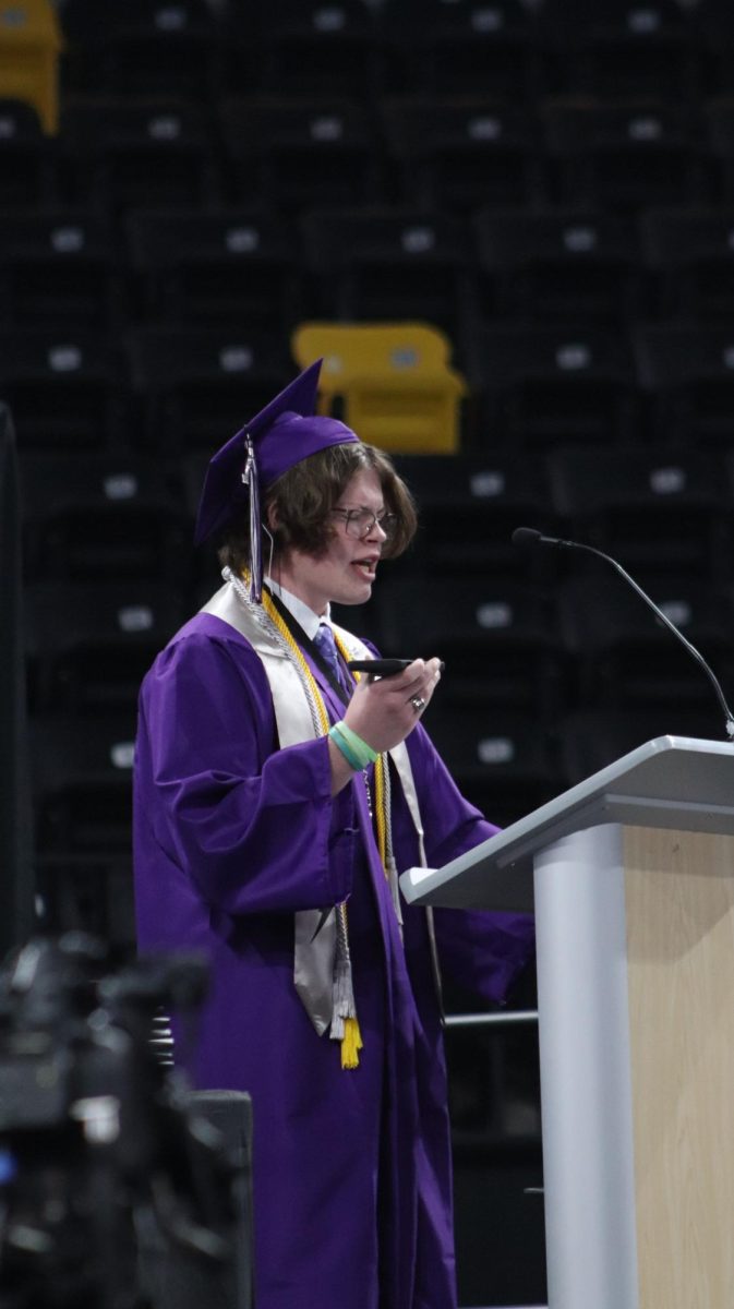 Austin Anderson, 12, uses a Star Wars reference for his graduation speech. 
