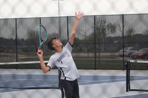 Sam Maddhi, 12, competed in doubles with Jack Saunders, 12, for state tennis.