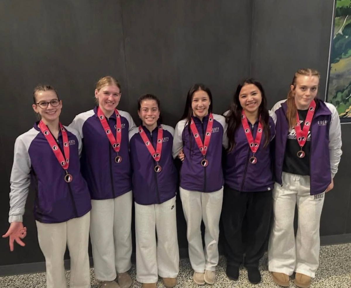 (Left to Right) Kate Eggleston placed third at 115 pounds, Evelyn Eggleston placed third at 140 pounds, Eva Karam placed fifth at 110 pounds, Taylor Cavanh placed eighth at 105 pounds, Callum Wu placed seventh at 145 pounds and Peyten Van Dyke placed fifth at 155 pounds.  PC: Derek Coorough