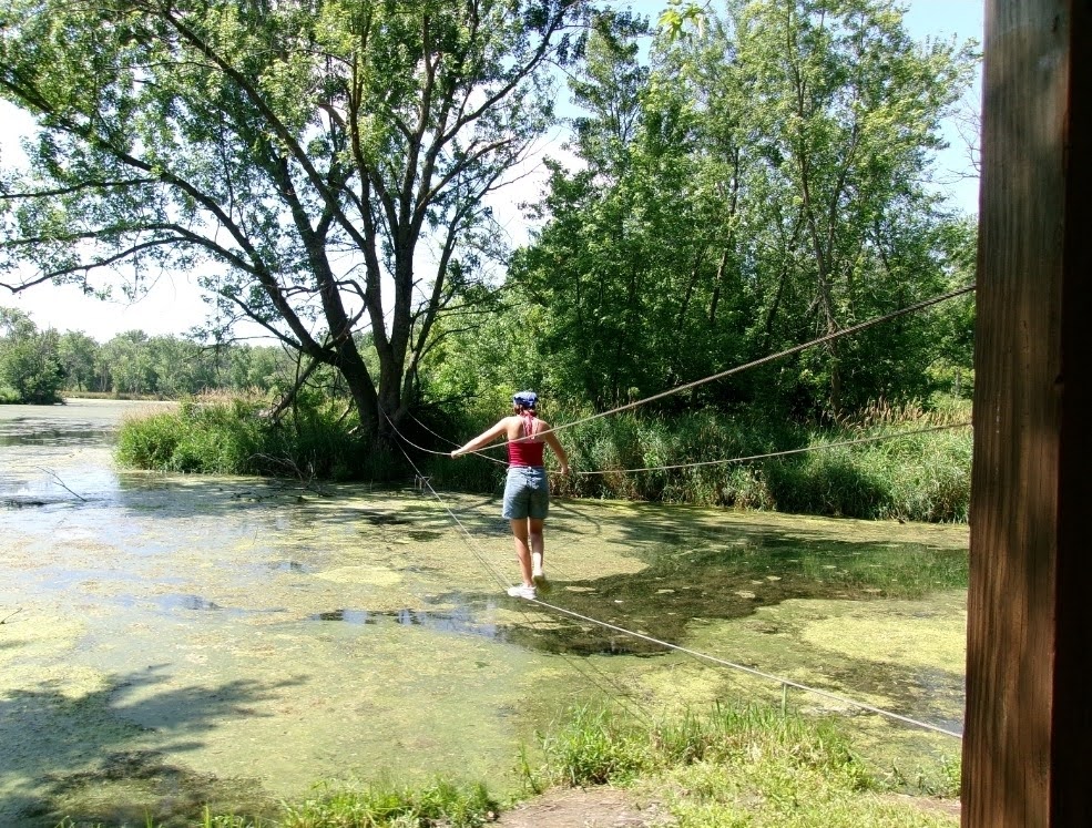 In the backwaters of the Wapsipinicon River, many Wapsie campers can be found canoeing or walking the “Burma bridge.” PC: Finley Frieden